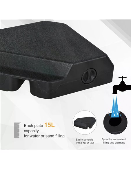 Outsunny 4PCs Fillable Parasol Base w/ Steel Cross Base Garden Umbrella Stand Weight Umbrella Sand Water Plastic Black 84D-089 - pic 48628 | FastDaddyshop