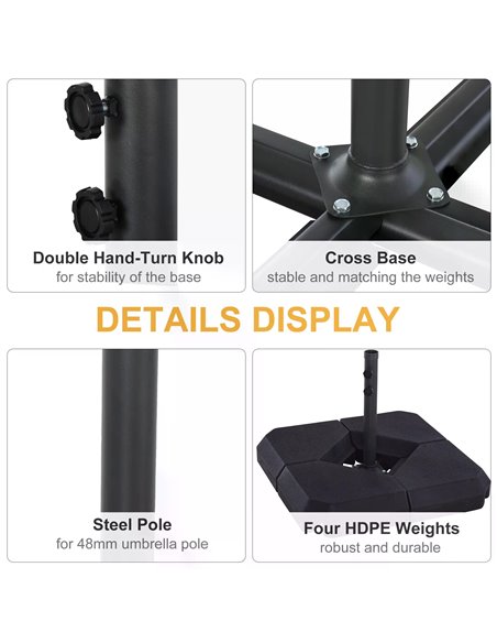 Outsunny 4PCs Fillable Parasol Base w/ Steel Cross Base Garden Umbrella Stand Weight Umbrella Sand Water Plastic Black 84D-089 - pic 48629 | FastDaddyshop