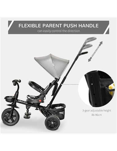 HOMCOM 4 in 1 Baby Tricycle Toddler Stroller Foldable Pedal Tricycle w/ Reversible Angle Adjustable Seat Removable for 1-5 Years