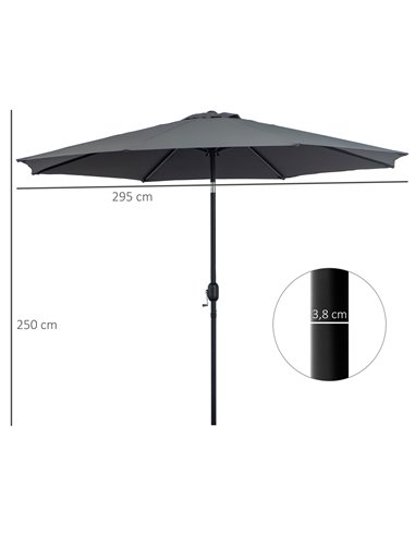 Outsunny 3(m) Tilting Parasol Garden Umbrellas, Outdoor Sun Shade with 8 Ribs, Tilt and Crank Handle for Balcony, Bench, Garden,