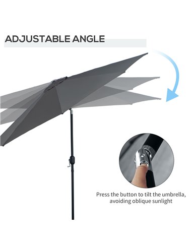 Outsunny 3(m) Tilting Parasol Garden Umbrellas, Outdoor Sun Shade with 8 Ribs, Tilt and Crank Handle for Balcony, Bench, Garden,