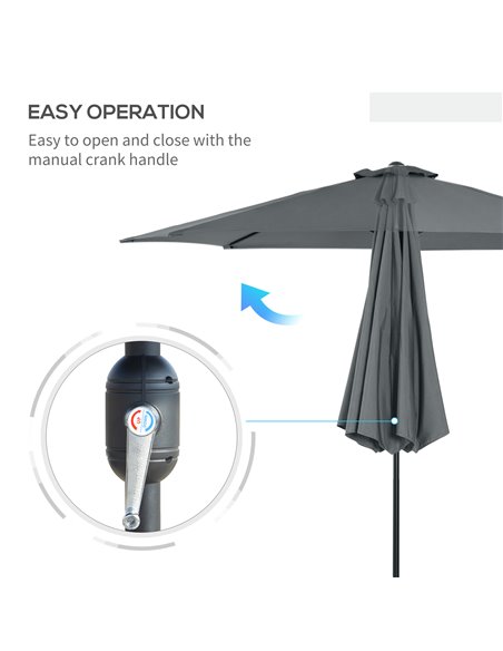 Outsunny 3(m) Tilting Parasol Garden Umbrellas, Outdoor Sun Shade with 8 Ribs, Tilt and Crank Handle for Balcony, Bench, Garden, - pic 48638 | FastDaddyshop