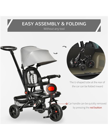 HOMCOM 4 in 1 Baby Tricycle Toddler Stroller Foldable Pedal Tricycle w/ Reversible Angle Adjustable Seat Removable for 1-5 Years - pic 4864 | FastDaddyshop
