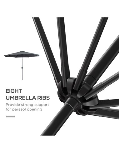 Outsunny 3(m) Tilting Parasol Garden Umbrellas, Outdoor Sun Shade with 8 Ribs, Tilt and Crank Handle for Balcony, Bench, Garden,
