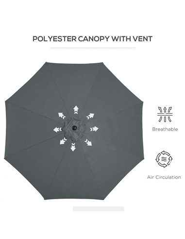Outsunny 3(m) Tilting Parasol Garden Umbrellas, Outdoor Sun Shade with 8 Ribs, Tilt and Crank Handle for Balcony, Bench, Garden,