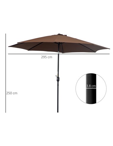 Outsunny Steel Frame Round Market Patio Sun Umbrella Garden Parasol Outdoor Sunshade Canopy,  3x2.45m (Coffee) 840-070CF