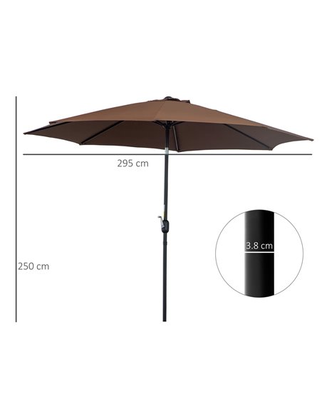 Outsunny Steel Frame Round Market Patio Sun Umbrella Garden Parasol Outdoor Sunshade Canopy,  3x2.45m (Coffee) 840-070CF - pic 48654 | FastDaddyshop