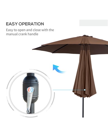Outsunny Steel Frame Round Market Patio Sun Umbrella Garden Parasol Outdoor Sunshade Canopy,  3x2.45m (Coffee) 840-070CF - pic 48656 | FastDaddyshop