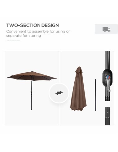 Outsunny Steel Frame Round Market Patio Sun Umbrella Garden Parasol Outdoor Sunshade Canopy,  3x2.45m (Coffee) 840-070CF