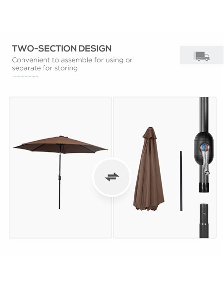 Outsunny Steel Frame Round Market Patio Sun Umbrella Garden Parasol Outdoor Sunshade Canopy,  3x2.45m (Coffee) 840-070CF - pic 48657 | FastDaddyshop