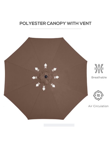Outsunny Steel Frame Round Market Patio Sun Umbrella Garden Parasol Outdoor Sunshade Canopy,  3x2.45m (Coffee) 840-070CF - pic 48658 | FastDaddyshop