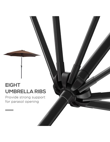 Outsunny Steel Frame Round Market Patio Sun Umbrella Garden Parasol Outdoor Sunshade Canopy,  3x2.45m (Coffee) 840-070CF - pic 48659 | FastDaddyshop