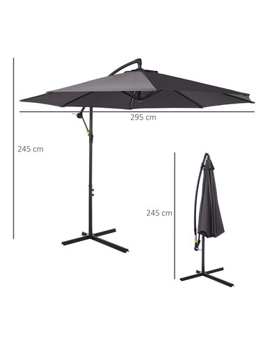 Outsunny 3(m) Garden Banana Parasol Hanging Cantilever Umbrella with Crank Handle, 8 Ribs and Cross Base for Outdoor, Sun Shade,