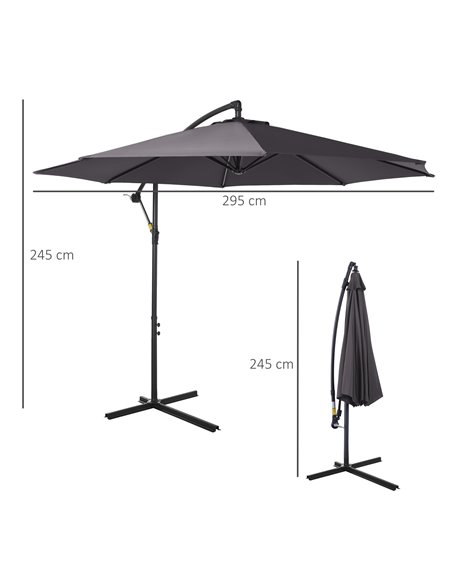 Outsunny 3(m) Garden Banana Parasol Hanging Cantilever Umbrella with Crank Handle, 8 Ribs and Cross Base for Outdoor, Sun Shade, - pic 48663 | FastDaddyshop
