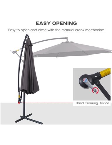 Outsunny 3(m) Garden Banana Parasol Hanging Cantilever Umbrella with Crank Handle, 8 Ribs and Cross Base for Outdoor, Sun Shade,