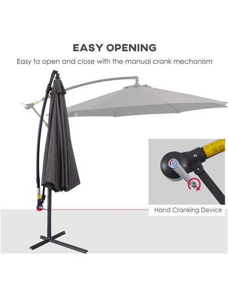 Outsunny 3(m) Garden Banana Parasol Hanging Cantilever Umbrella with Crank Handle, 8 Ribs and Cross Base for Outdoor, Sun Shade, - pic 48664 | FastDaddyshop