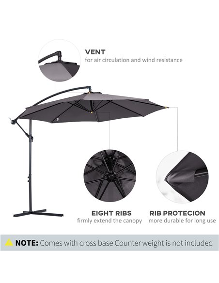 Outsunny 3(m) Garden Banana Parasol Hanging Cantilever Umbrella with Crank Handle, 8 Ribs and Cross Base for Outdoor, Sun Shade, - pic 48665 | FastDaddyshop