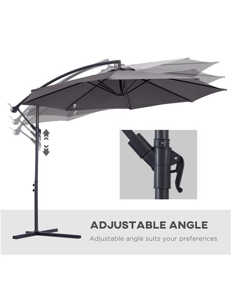 Outsunny 3(m) Garden Banana Parasol Hanging Cantilever Umbrella with Crank Handle, 8 Ribs and Cross Base for Outdoor, Sun Shade, - pic 48667 | FastDaddyshop