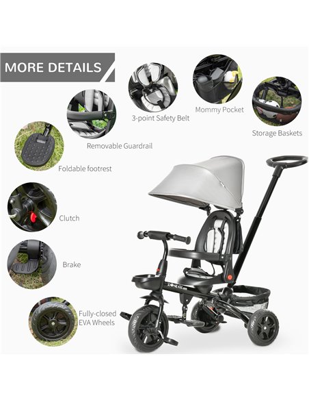 HOMCOM 4 in 1 Baby Tricycle Toddler Stroller Foldable Pedal Tricycle w/ Reversible Angle Adjustable Seat Removable for 1-5 Years - pic 4867 | FastDaddyshop