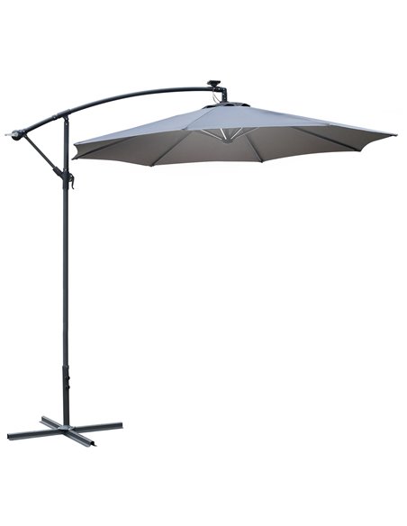 Outsunny 3(m) LED Banana Parasol Garden Cantilever Umbrella, Grey 84D-066GY - pic 48670 | FastDaddyshop