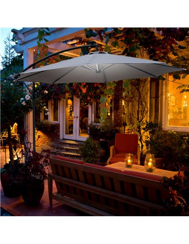 Outsunny 3(m) LED Banana Parasol Garden Cantilever Umbrella, Grey 84D-066GY