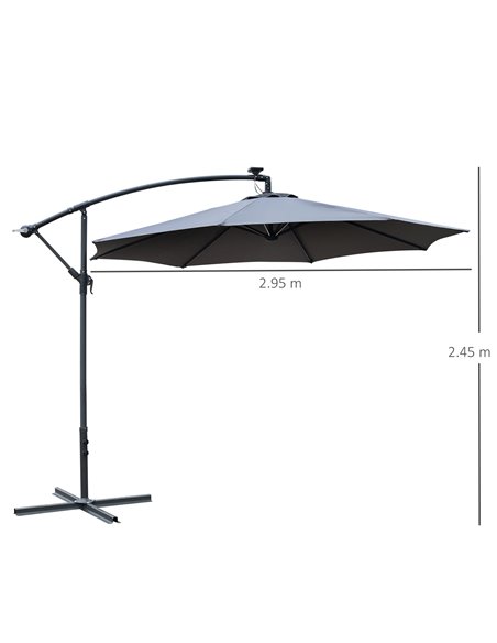 Outsunny 3(m) LED Banana Parasol Garden Cantilever Umbrella with Solar Lights, Crank Handle and Cross Base, Hanging Sun Shade, G - pic 48672 | FastDaddyshop