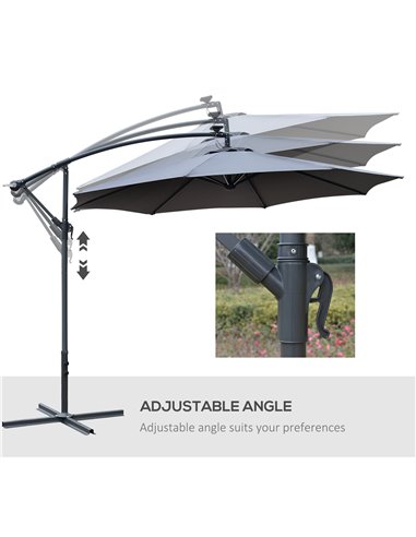 Outsunny 3(m) LED Banana Parasol Garden Cantilever Umbrella with Solar Lights, Crank Handle and Cross Base, Hanging Sun Shade, G