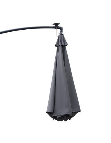 Outsunny 3(m) LED Banana Parasol Garden Cantilever Umbrella with Solar Lights, Crank Handle and Cross Base, Hanging Sun Shade, G