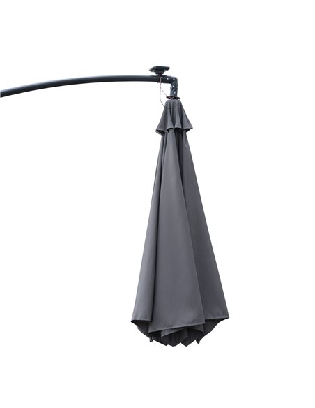 Outsunny 3(m) LED Banana Parasol Garden Cantilever Umbrella with Solar Lights, Crank Handle and Cross Base, Hanging Sun Shade, G - pic 48678 | FastDaddyshop