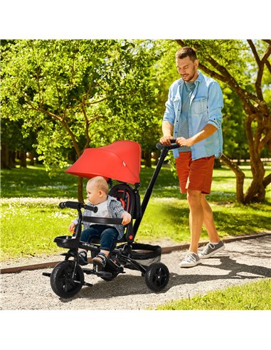 HOMCOM 4 in 1 Baby Tricycle Toddler Stroller Foldable Pedal Tricycle w/ Reversible Angle Adjustable Seat Removable for 1-5 Years