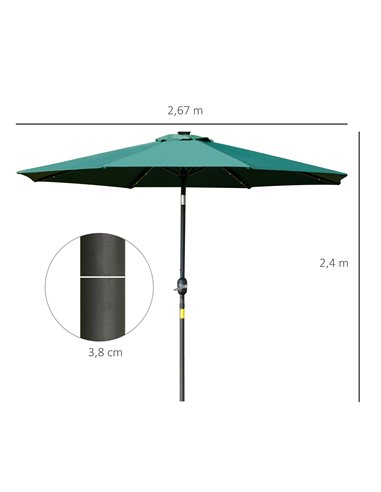 Outsunny 2.7m Garden Parasol, Patio LED Umbrella with Push Button Tilt/Crank 8 Rib Sun Shade for Outdoor Table Market Umbrella G