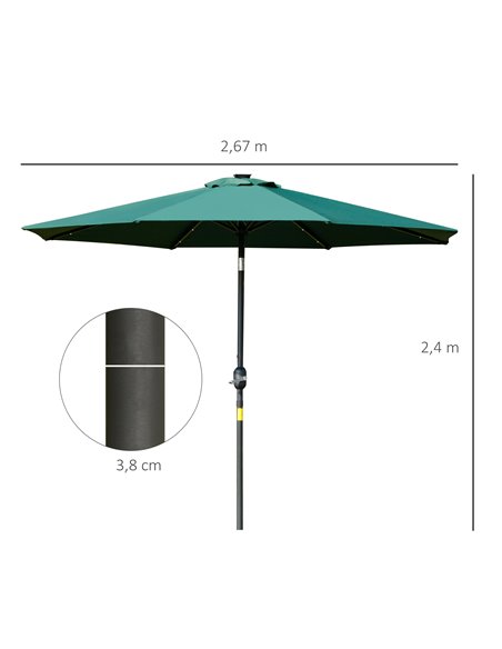 Outsunny 2.7m Garden Parasol, Patio LED Umbrella with Push Button Tilt/Crank 8 Rib Sun Shade for Outdoor Table Market Umbrella G - pic 48681 | FastDaddyshop