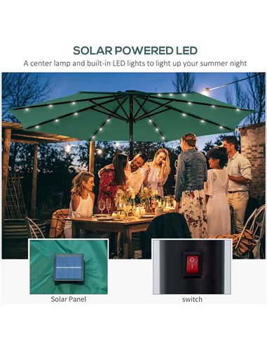 Outsunny 2.7m Garden Parasol, Patio LED Umbrella with Push Button Tilt/Crank 8 Rib Sun Shade for Outdoor Table Market Umbrella G