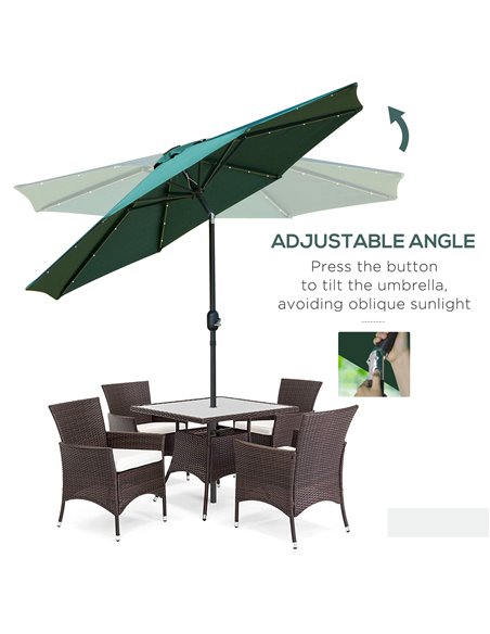 Outsunny 2.7m Garden Parasol, Patio LED Umbrella with Push Button Tilt/Crank 8 Rib Sun Shade for Outdoor Table Market Umbrella G - pic 48683 | FastDaddyshop