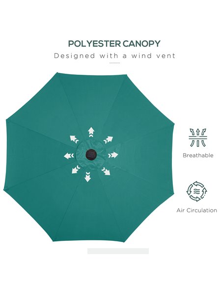 Outsunny 2.7m Garden Parasol, Patio LED Umbrella with Push Button Tilt/Crank 8 Rib Sun Shade for Outdoor Table Market Umbrella G - pic 48684 | FastDaddyshop