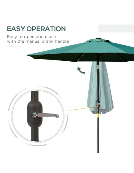 Outsunny 2.7m Garden Parasol, Patio LED Umbrella with Push Button Tilt/Crank 8 Rib Sun Shade for Outdoor Table Market Umbrella G - pic 48685 | FastDaddyshop