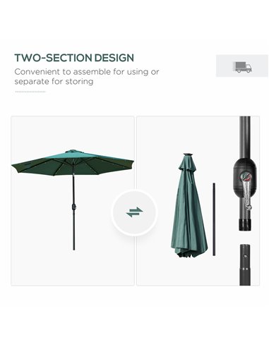 Outsunny 2.7m Garden Parasol, Patio LED Umbrella with Push Button Tilt/Crank 8 Rib Sun Shade for Outdoor Table Market Umbrella G