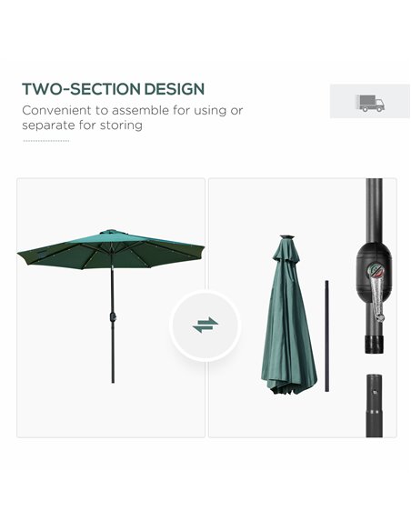 Outsunny 2.7m Garden Parasol, Patio LED Umbrella with Push Button Tilt/Crank 8 Rib Sun Shade for Outdoor Table Market Umbrella G - pic 48686 | FastDaddyshop