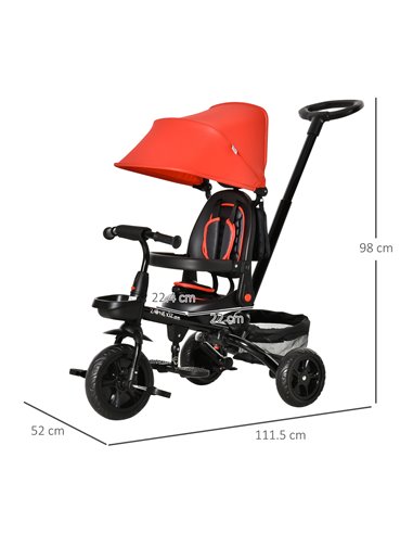 HOMCOM 4 in 1 Baby Tricycle Toddler Stroller Foldable Pedal Tricycle w/ Reversible Angle Adjustable Seat Removable for 1-5 Years