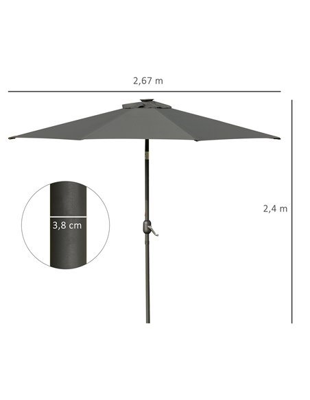 Outsunny 2.7m Garden Parasol, Patio LED Umbrella with Push Button Tilt/Crank 8 Rib Sun Shade for Outdoor Table Market Umbrella G - pic 48690 | FastDaddyshop