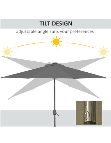 Outsunny 2.7m Garden Parasol, Patio LED Umbrella with Push Button Tilt/Crank 8 Rib Sun Shade for Outdoor Table Market Umbrella G
