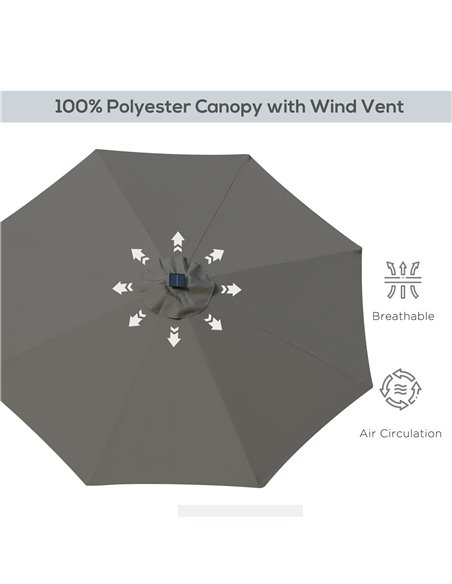 Outsunny 2.7m Garden Parasol, Patio LED Umbrella with Push Button Tilt/Crank 8 Rib Sun Shade for Outdoor Table Market Umbrella G - pic 48693 | FastDaddyshop