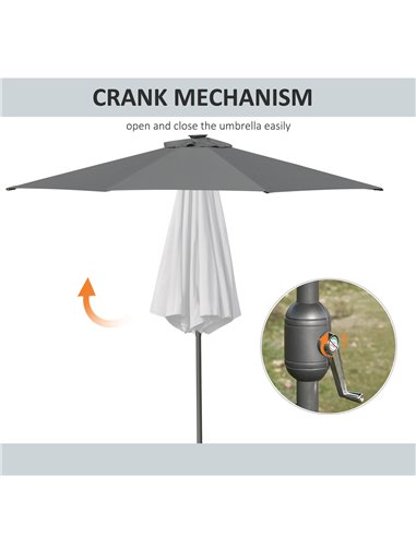 Outsunny 2.7m Garden Parasol, Patio LED Umbrella with Push Button Tilt/Crank 8 Rib Sun Shade for Outdoor Table Market Umbrella G