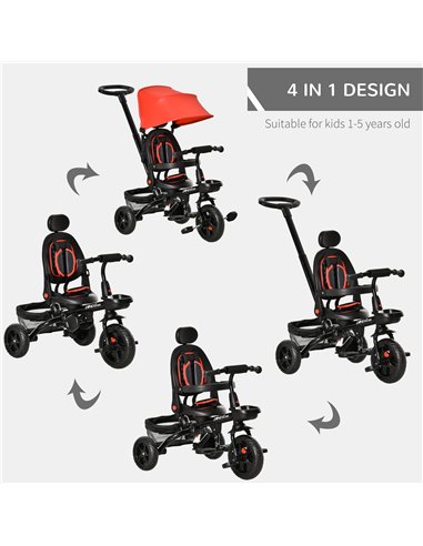 HOMCOM 4 in 1 Baby Tricycle Toddler Stroller Foldable Pedal Tricycle w/ Reversible Angle Adjustable Seat Removable for 1-5 Years