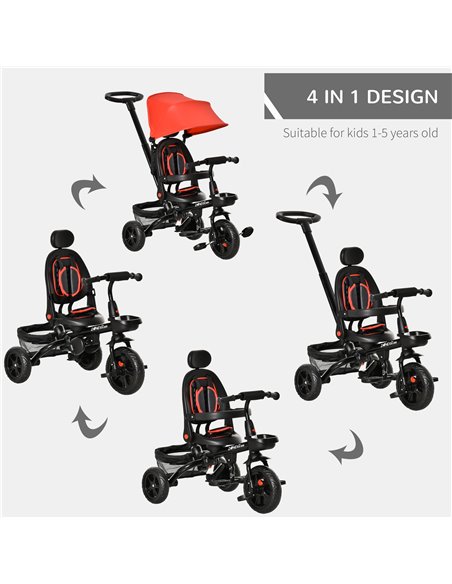 HOMCOM 4 in 1 Baby Tricycle Toddler Stroller Foldable Pedal Tricycle w/ Reversible Angle Adjustable Seat Removable for 1-5 Years - pic 4870 | FastDaddyshop