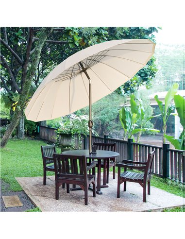Outsunny Ф255cm Patio Parasol Umbrella, Table Parasol, White 84D-103CW