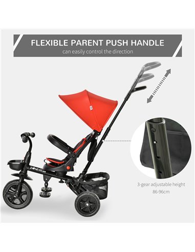 HOMCOM 4 in 1 Baby Tricycle Toddler Stroller Foldable Pedal Tricycle w/ Reversible Angle Adjustable Seat Removable for 1-5 Years