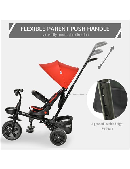 HOMCOM 4 in 1 Baby Tricycle Toddler Stroller Foldable Pedal Tricycle w/ Reversible Angle Adjustable Seat Removable for 1-5 Years - pic 4871 | FastDaddyshop