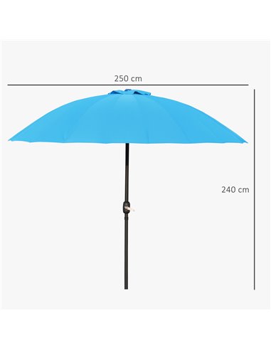 Outsunny Garden Umbrella Ф255cm Table Parasol, Blue 84D-103BU