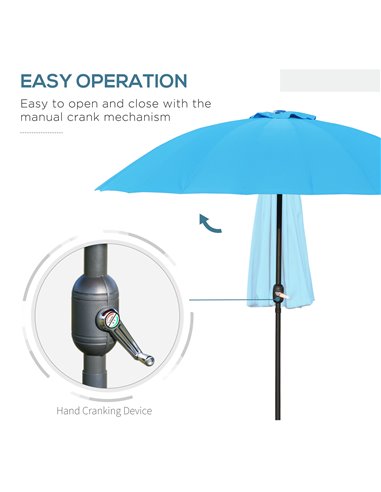 Outsunny Garden Umbrella Ф255cm Table Parasol with Push Button Tilt Crank and Ribs for Garden Lawn Backyard Pool Blue 84D-103BU